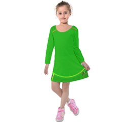 Green Circle Fractal Frame Kids  Long Sleeve Velvet Dress by Simbadda