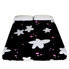 Square Pattern Black Big Flower Floral Pink White Star Fitted Sheet (queen Size)