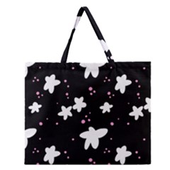Square Pattern Black Big Flower Floral Pink White Star Zipper Large Tote Bag by Alisyart