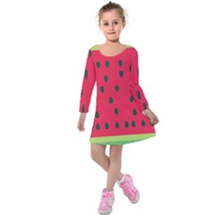 Watermelon Fan Red Green Fruit Kids  Long Sleeve Velvet Dress by Alisyart