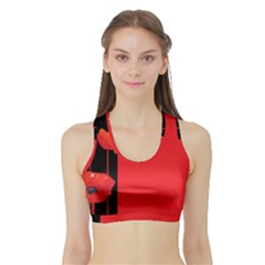 Flower Floral Red Back Sakura Sports Bra With Border by Mariart