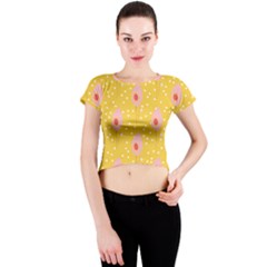 Flower Floral Tulip Leaf Pink Yellow Polka Sot Spot Crew Neck Crop Top by Mariart