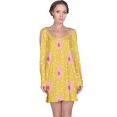 Flower Floral Tulip Leaf Pink Yellow Polka Sot Spot Long Sleeve Nightdress by Mariart