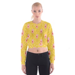 Flower Floral Tulip Leaf Pink Yellow Polka Sot Spot Women s Cropped Sweatshirt by Mariart