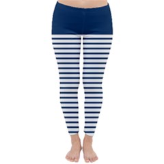 Horizontal Stripes Blue White Line Classic Winter Leggings by Mariart