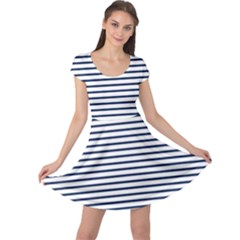 Horizontal Stripes Blue White Line Cap Sleeve Dresses by Mariart