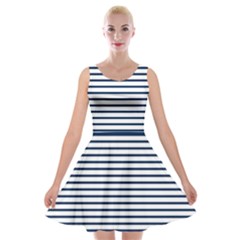 Horizontal Stripes Blue White Line Velvet Skater Dress by Mariart