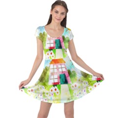 Summer House And Garden A Completely Seamless Tile Able Background Cap Sleeve Dresses by Simbadda