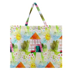 Summer House And Garden A Completely Seamless Tile Able Background Zipper Large Tote Bag by Simbadda