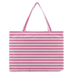 Horizontal Stripes Light Pink Medium Zipper Tote Bag by Mariart