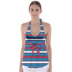 Martini Style Racing Tape Blue Red White Babydoll Tankini Top by Mariart