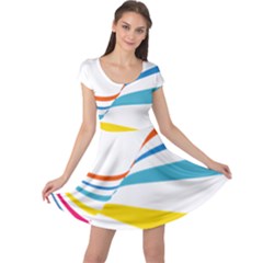 Line Rainbow Orange Blue Yellow Red Pink White Wave Waves Cap Sleeve Dresses by Mariart