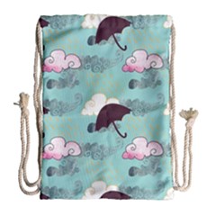 Rain Clouds Umbrella Blue Sky Pink Drawstring Bag (large)