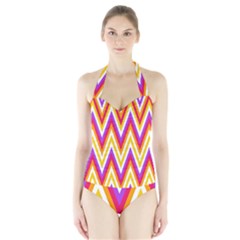 Colorful Chevrons Zigzag Pattern Seamless Halter Swimsuit by Simbadda