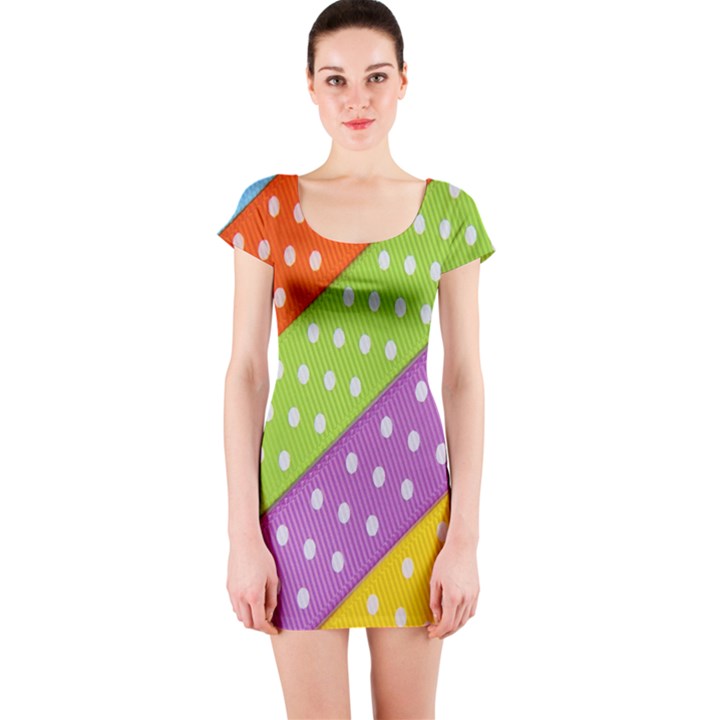 Colorful Easter Ribbon Background Short Sleeve Bodycon Dress