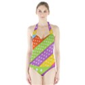 Colorful Easter Ribbon Background Halter Swimsuit View1