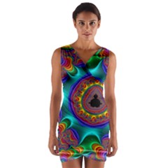 3d Glass Frame With Kaleidoscopic Color Fractal Imag Wrap Front Bodycon Dress by Simbadda