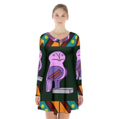 Owl A Colorful Modern Illustration For Lovers Long Sleeve Velvet V-neck Dress by Simbadda