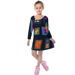 Abstract A Colorful Modern Illustration Kids  Long Sleeve Velvet Dress by Simbadda