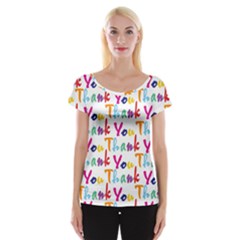 Wallpaper With The Words Thank You In Colorful Letters Women s Cap Sleeve Top by Simbadda