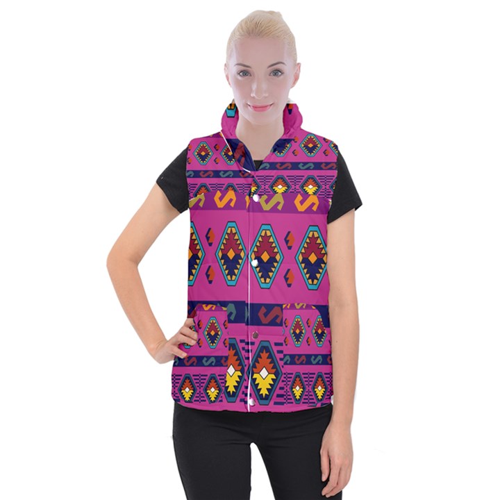 Abstract A Colorful Modern Illustration Women s Button Up Puffer Vest