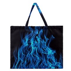 Digitally Created Blue Flames Of Fire Zipper Large Tote Bag by Simbadda