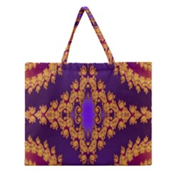 Something Different Fractal In Orange And Blue Zipper Large Tote Bag by Simbadda