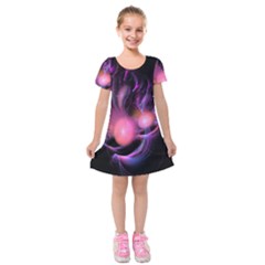 Fractal Image Of Pink Balls Whooshing Into The Distance Kids  Short Sleeve Velvet Dress by Simbadda