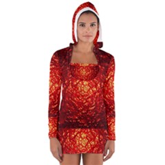 Abstract Red Lava Effect Women s Long Sleeve Hooded T-shirt by Simbadda