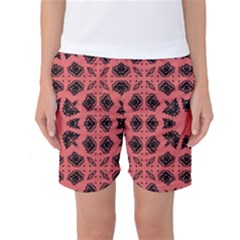 Digital Computer Graphic Seamless Patterned Ornament In A Red Colors For Design Women s Basketball Shorts by Simbadda