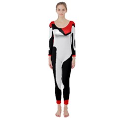 Red, Black And White Long Sleeve Catsuit by Valentinaart