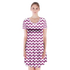 Chevron Wave Purple White Short Sleeve V-neck Flare Dress by Mariart