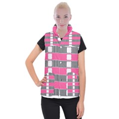 Custom Water Bottle Labels Line Black Pink Women s Button Up Puffer Vest by Mariart