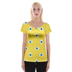 Eye Blue White Yellow Monster Sexy Image Women s Cap Sleeve Top by Mariart