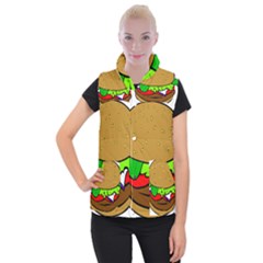 Fast Food Lunch Dinner Hamburger Cheese Vegetables Bread Women s Button Up Puffer Vest