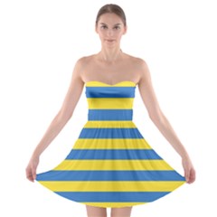 Horizontal Blue Yellow Line Strapless Bra Top Dress by Mariart