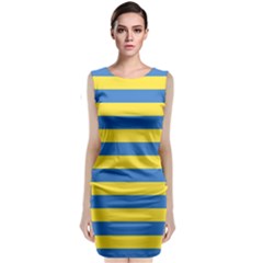 Horizontal Blue Yellow Line Sleeveless Velvet Midi Dress by Mariart
