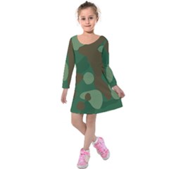 Initial Camouflage Como Green Brown Kids  Long Sleeve Velvet Dress by Mariart