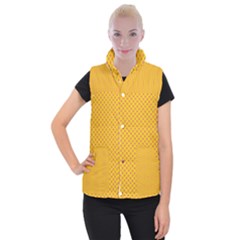 Polka Dot Orange Yellow Women s Button Up Puffer Vest by Mariart