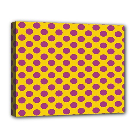 Polka Dot Purple Yellow Deluxe Canvas 20  X 16   by Mariart