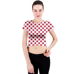 Polka Dot Red White Crew Neck Crop Top by Mariart