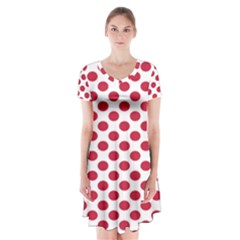 Polka Dot Red White Short Sleeve V-neck Flare Dress