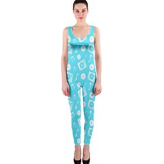 Record Blue Dj Music Note Club Onepiece Catsuit by Mariart