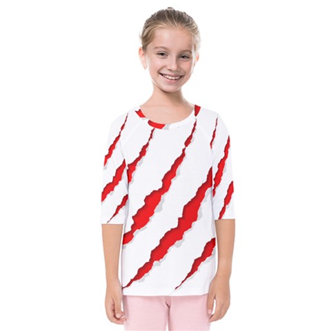 Scratches Claw Red White Kids  Quarter Sleeve Raglan Tee by Mariart