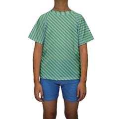 Striped Green Kids  Short Sleeve Swimwear by Mariart