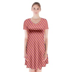 Striped Purple Orange Short Sleeve V-neck Flare Dress by Mariart