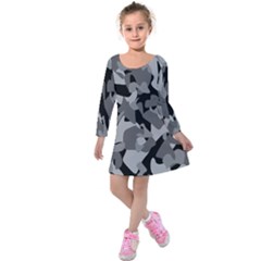 Urban Initial Camouflage Grey Black Kids  Long Sleeve Velvet Dress