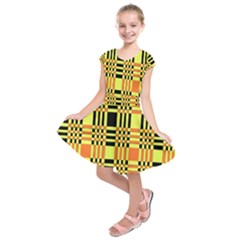 Yellow Orange And Black Background Plaid Like Background Of Halloween Colors Orange Yellow And Black Kids  Short Sleeve Dress by Simbadda