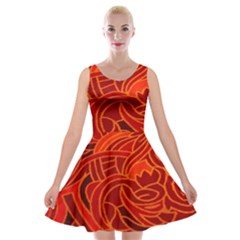 Orange Abstract Background Velvet Skater Dress by Simbadda
