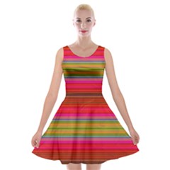 Fiesta Stripe Bright Colorful Neon Stripes Cinco De Mayo Background Velvet Skater Dress by Simbadda